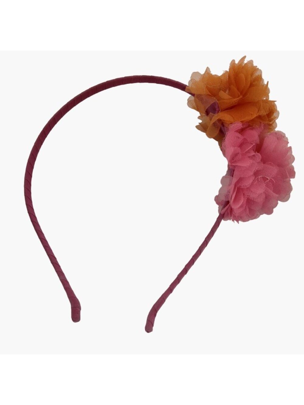 Pink Orange Flower Headband Girls Faux Flower Pom Pom